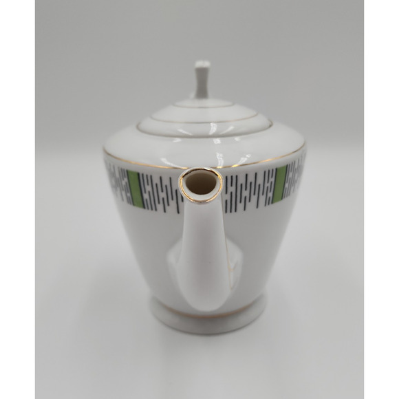 MCM HTF Rare Retro Design Green Orange Made In China Tea Pitcher Porcelain White - Picture 5 of 13